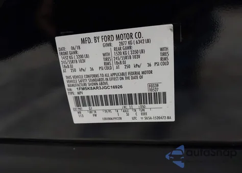 2018 Ford Police Interceptor from USA, damaged, VIN 1FM5K8AR3JGC16926